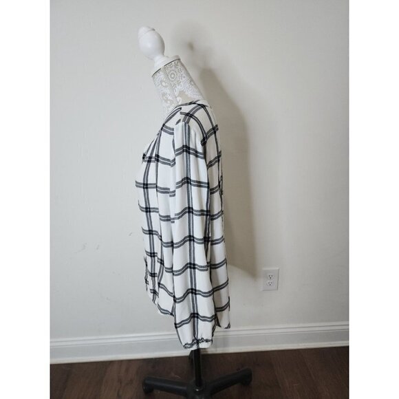 Loft Womens Viscose White & Gray Windowpane v neckine Elastic long sleeve Top XL - Picture 3 of 7